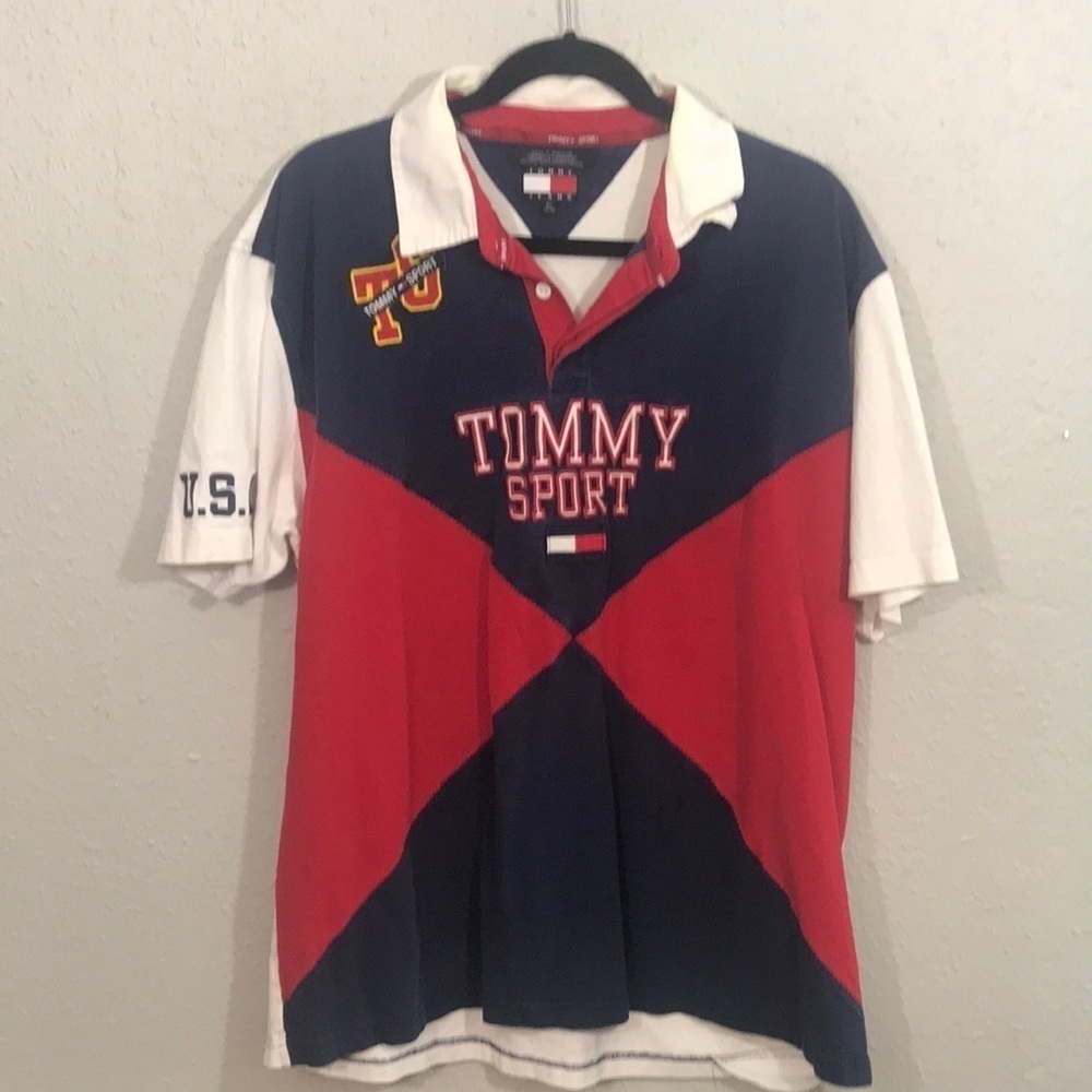 Tommy Hilfiger Vintage Oversized Engraved Short Sleeve Rugby Polo size XL